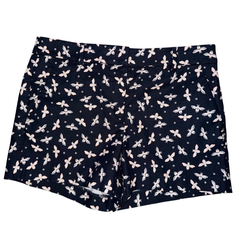 Loft The Riviera Short Navy Blue Butterfly Moth Print Tailored Shorts Womens 8